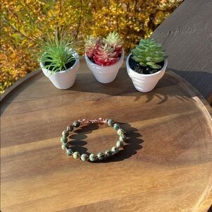 African turquoise Jasper and Copper Wire Bracelet